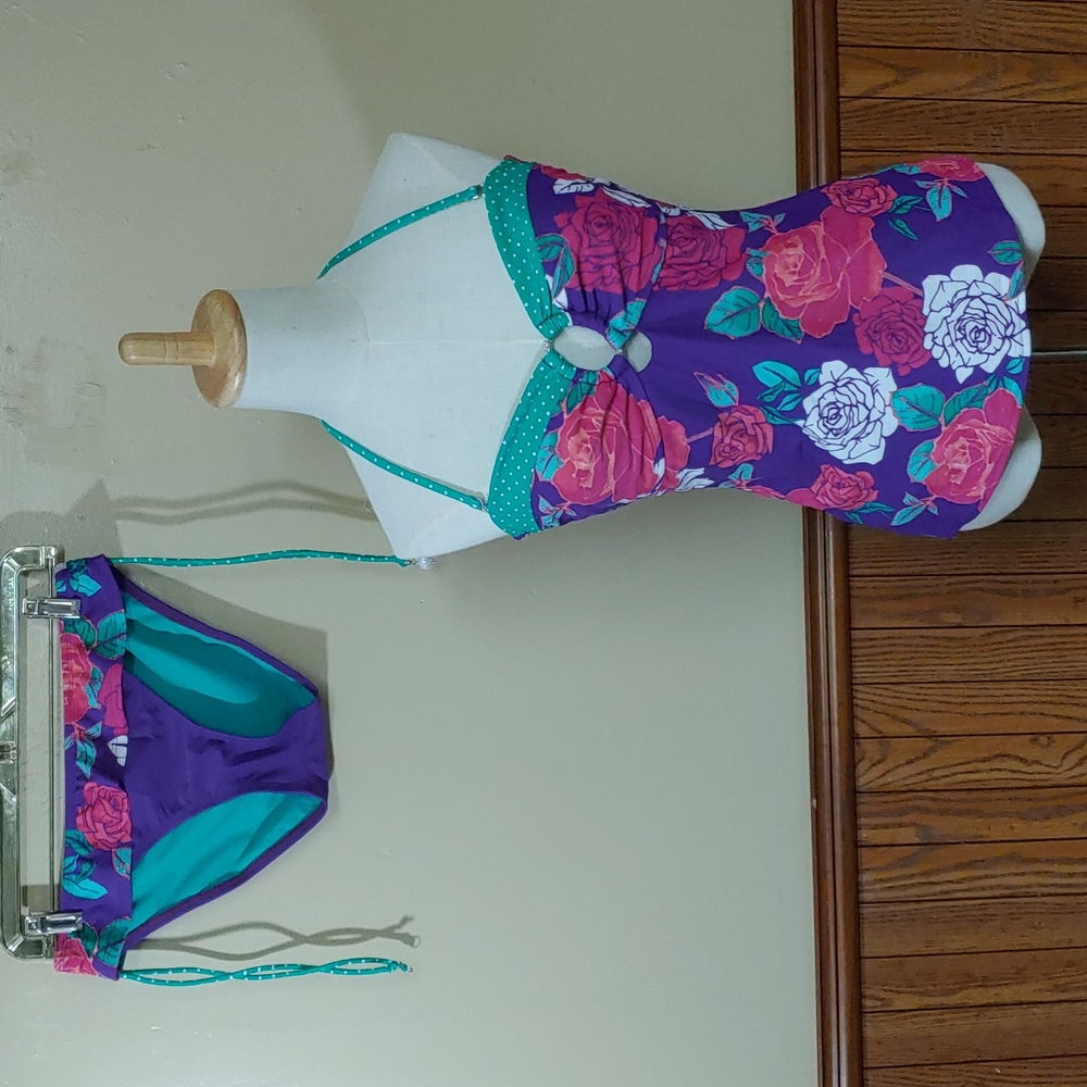 Candie's Polka Dot and Roses Tankini Set M